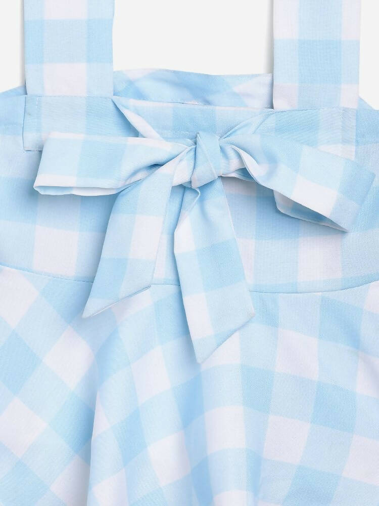 Ahalyaa Sky Blue Rayon Checked Kids Top With Skirts For Girls - Distacart