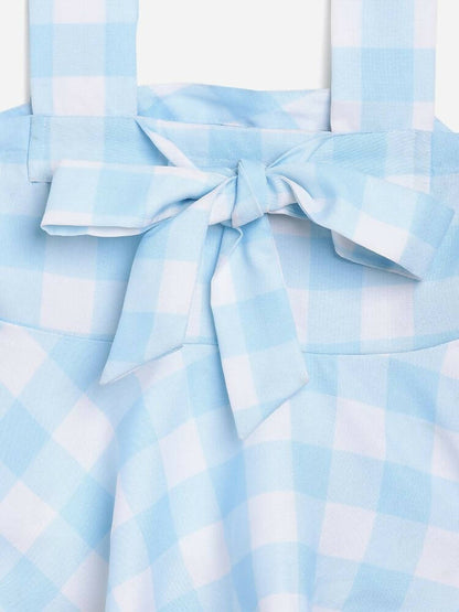 Ahalyaa Sky Blue Rayon Checked Kids Top With Skirts For Girls - Distacart