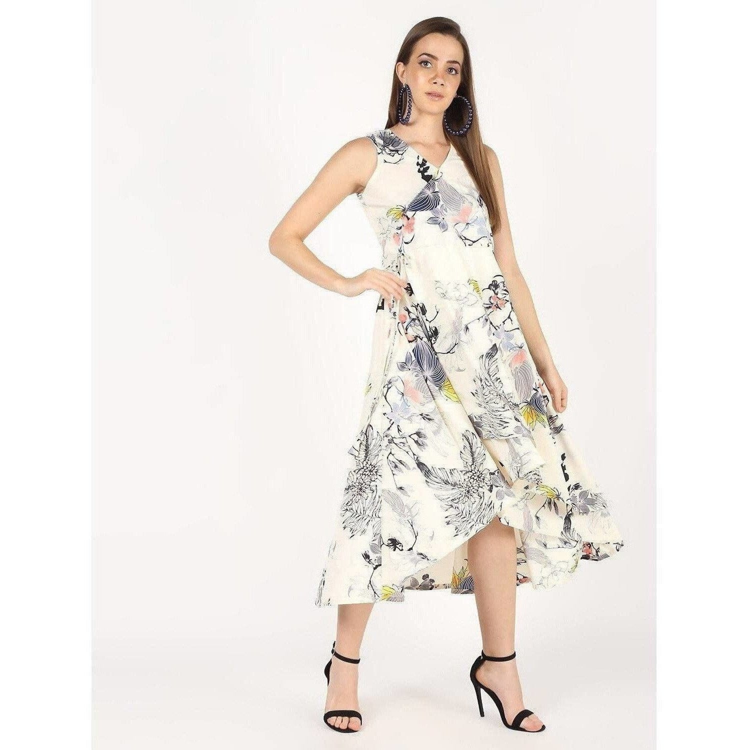 Cheera Flowral Printed Flair With Drowsting Party Dress