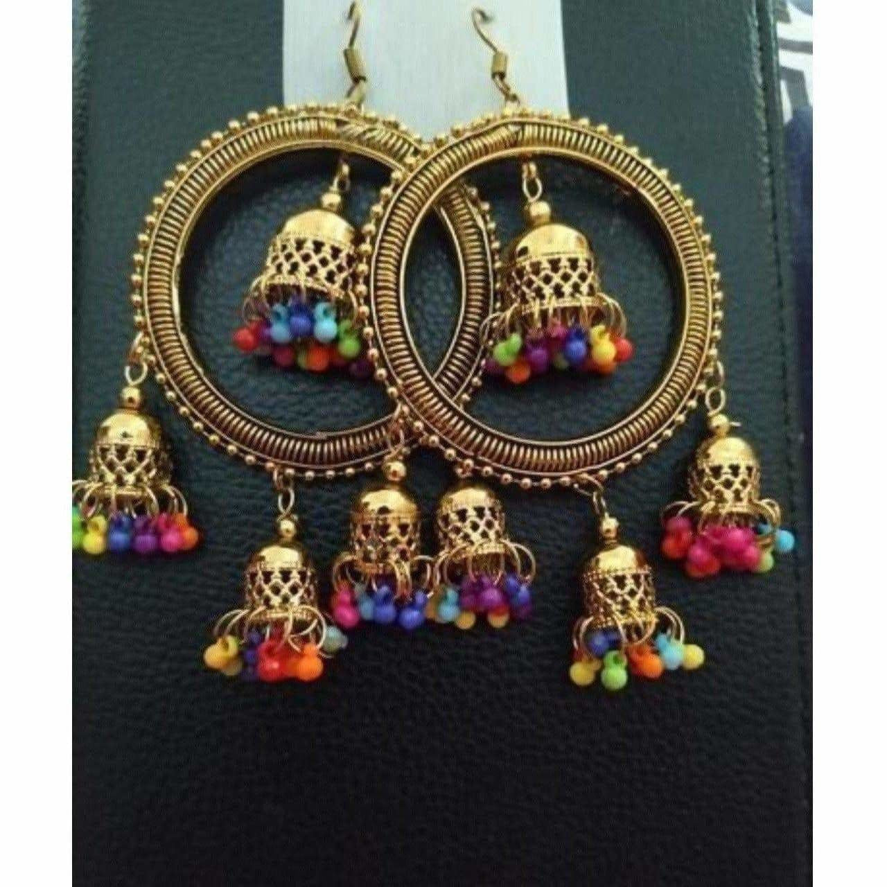 Traditional Gold Plated Latkan Ring Earrings With Jhumkas And Pearls For Weddings
