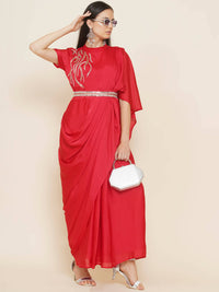 Thumbnail for Women Republic Red Hand Embelleshed Gown With Drape - Distacart