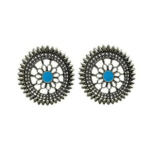 Tiaraa Blue Silver Oxidised Stud Fashion Earrings - Distacart