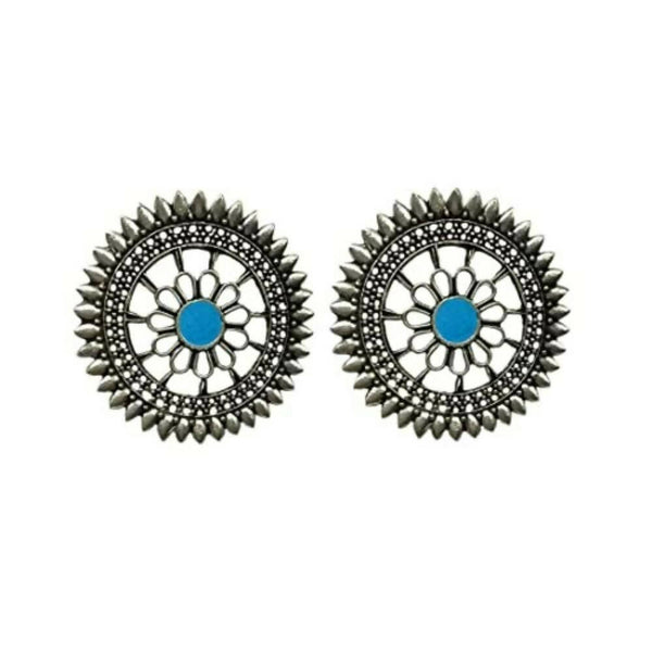Tiaraa Blue Silver Oxidised Stud Fashion Earrings - Distacart