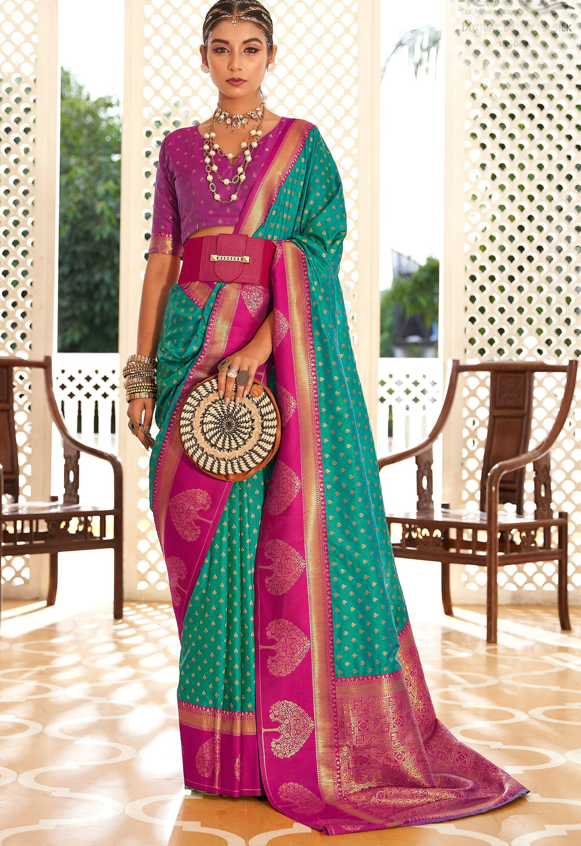 Sea Green Soft Banarasi Paithani Copper Zari Weaving Saree With Unstitched Blouse Piece - Jodha - Distacart