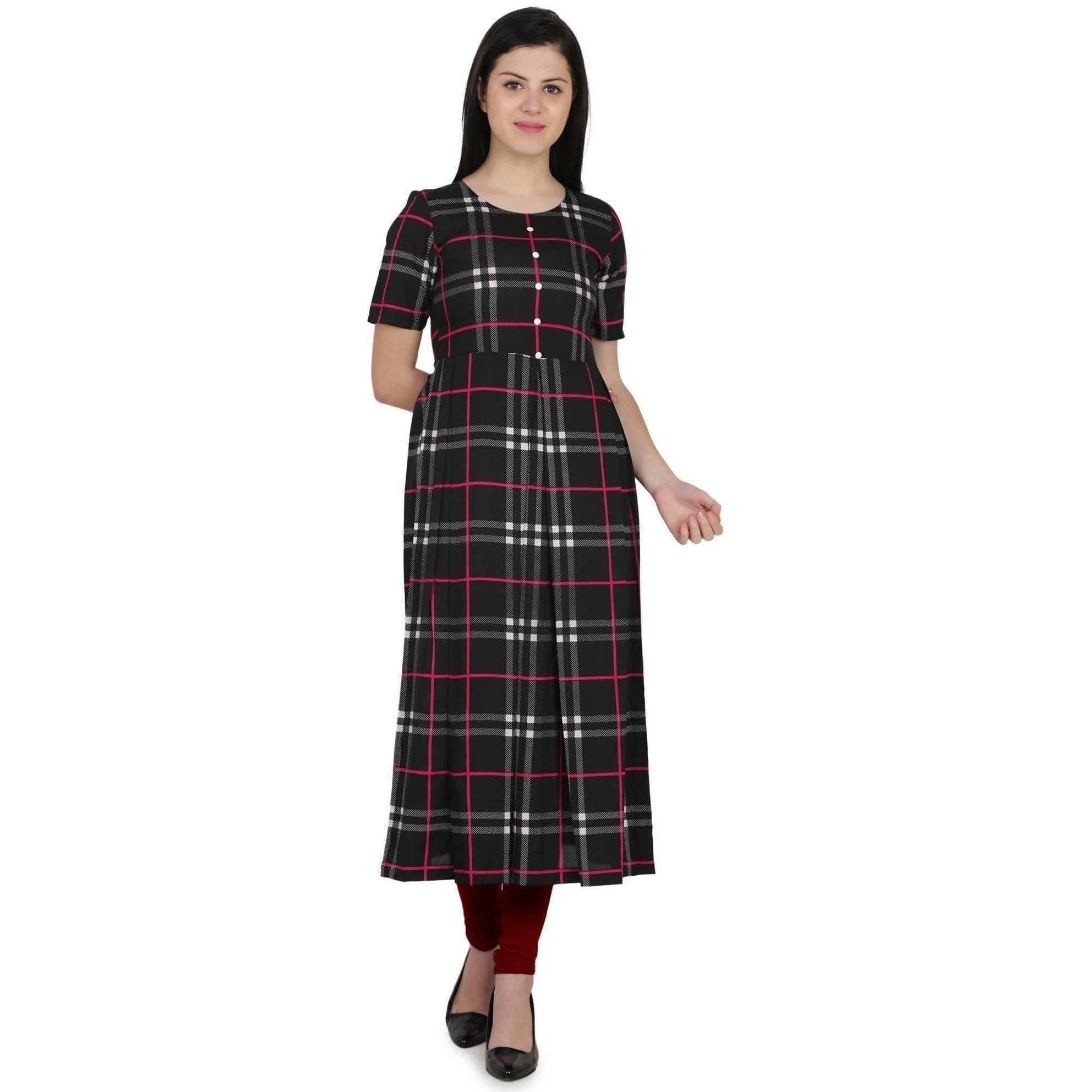 Kanoor Women's Multicolour Forck style Round neck kurti