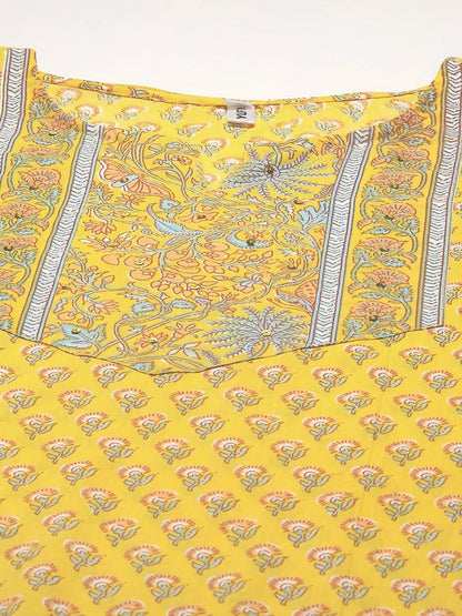Yufta Yellow and Blue printed kurta with Trouser and Dupatta