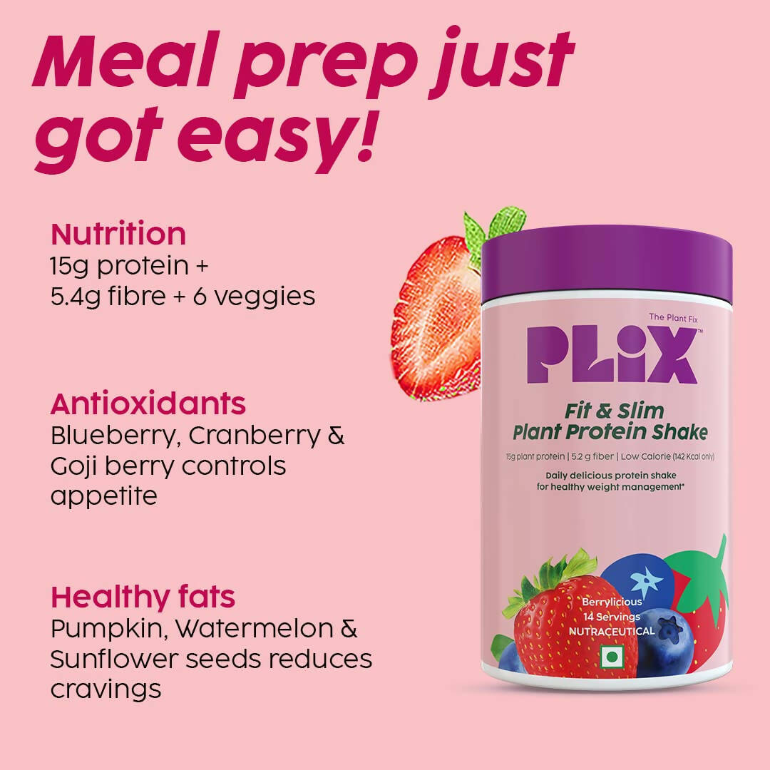 PLIX The Plant Fix Fit & Slim Smoothie Plant Protein Shake Powder - Strawberry - Distacart