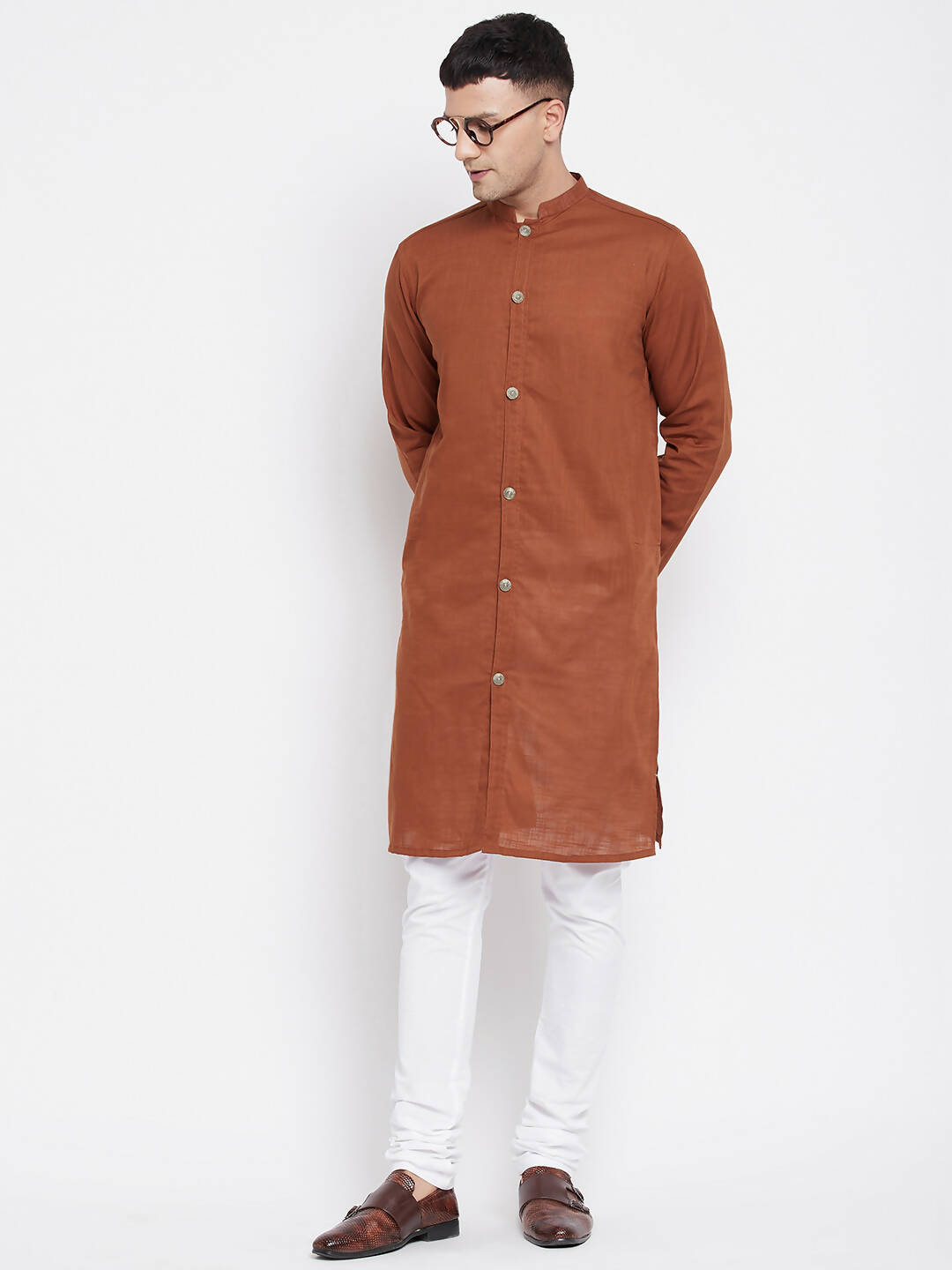 Even Apparels Brown Pure Cotton Men's Sherwani Kurta With Open Front - Distacart