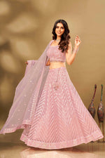 Thumbnail for Pink Net Sequence work Lehenga Choli with Dupatta - Dhvani - Distacart