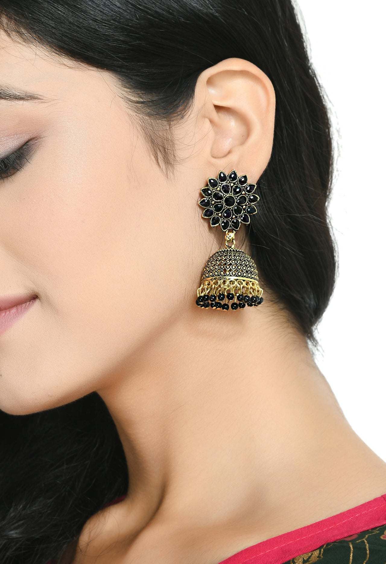 Mominos Fashion Joharkamal Kundan work Jhumka with Black Beads - Distacart