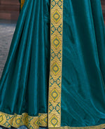 Thumbnail for Teal Solid Vichitra Saree With Unstitched Blouse Piece - Selena - Distacart