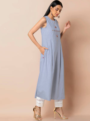 Indya Women Blue Solid A-Line Kurta - Distacart