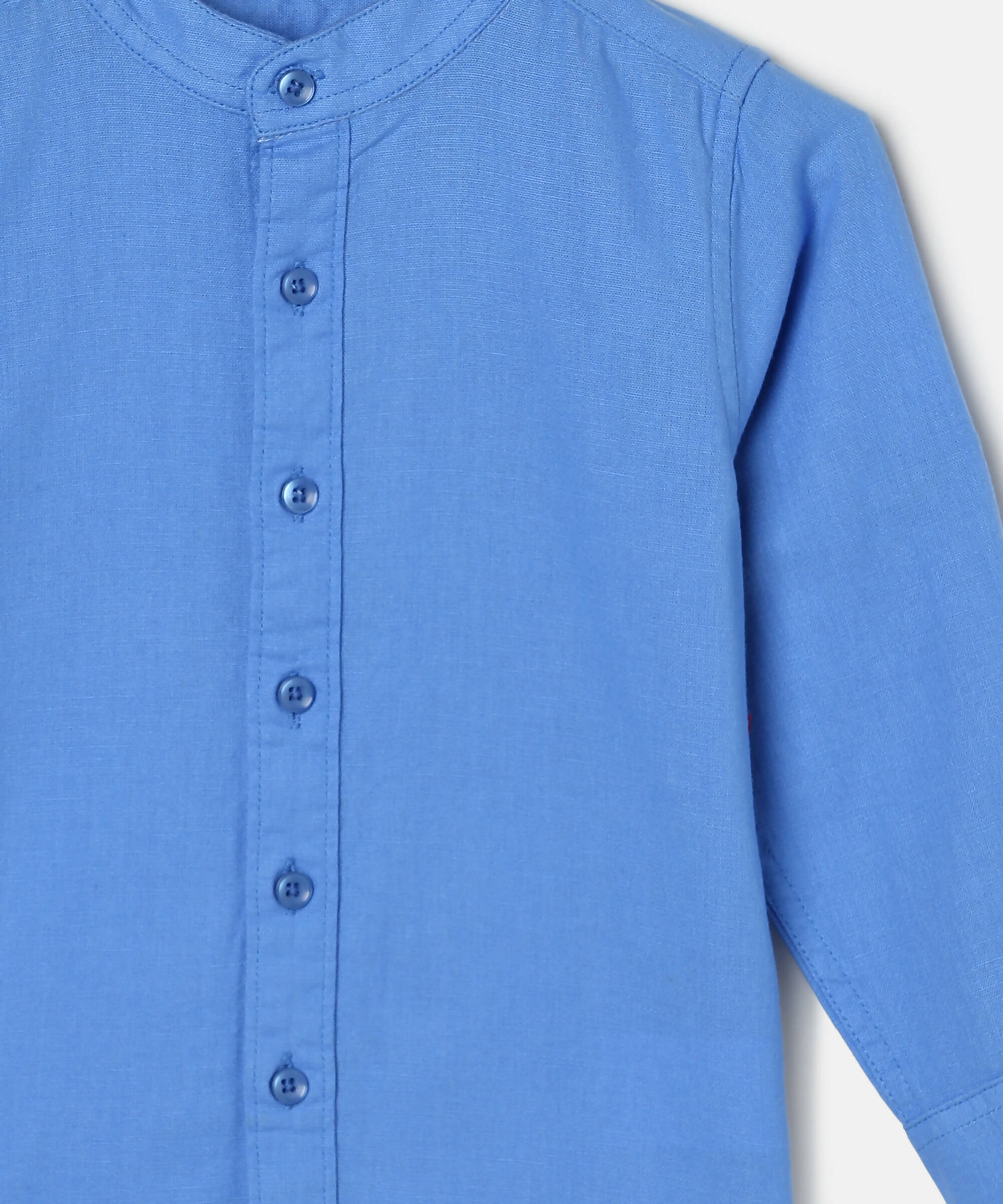 Manet Boys Mandarin Collar Full Sleeves Melange Shirt - Light Blue - Distacart