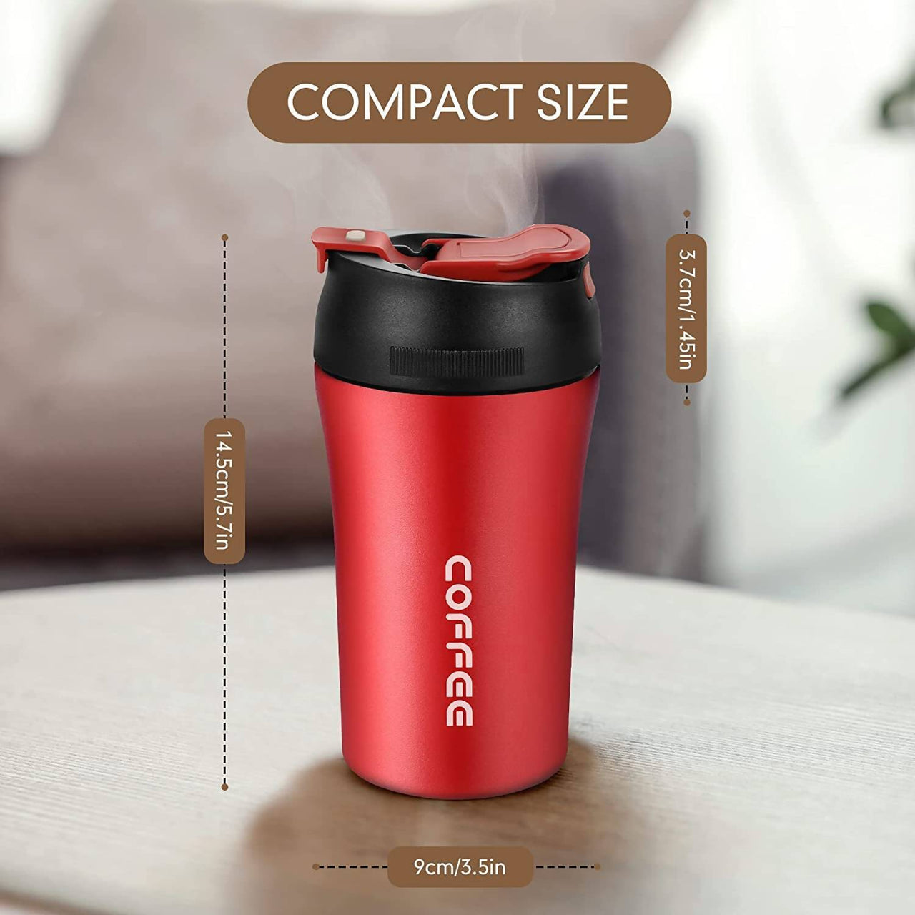 Wosta Reusable Travel Spill Proof Coffee Mug with Lid and Straw Tumbler - 400ml (Red) - Distacart