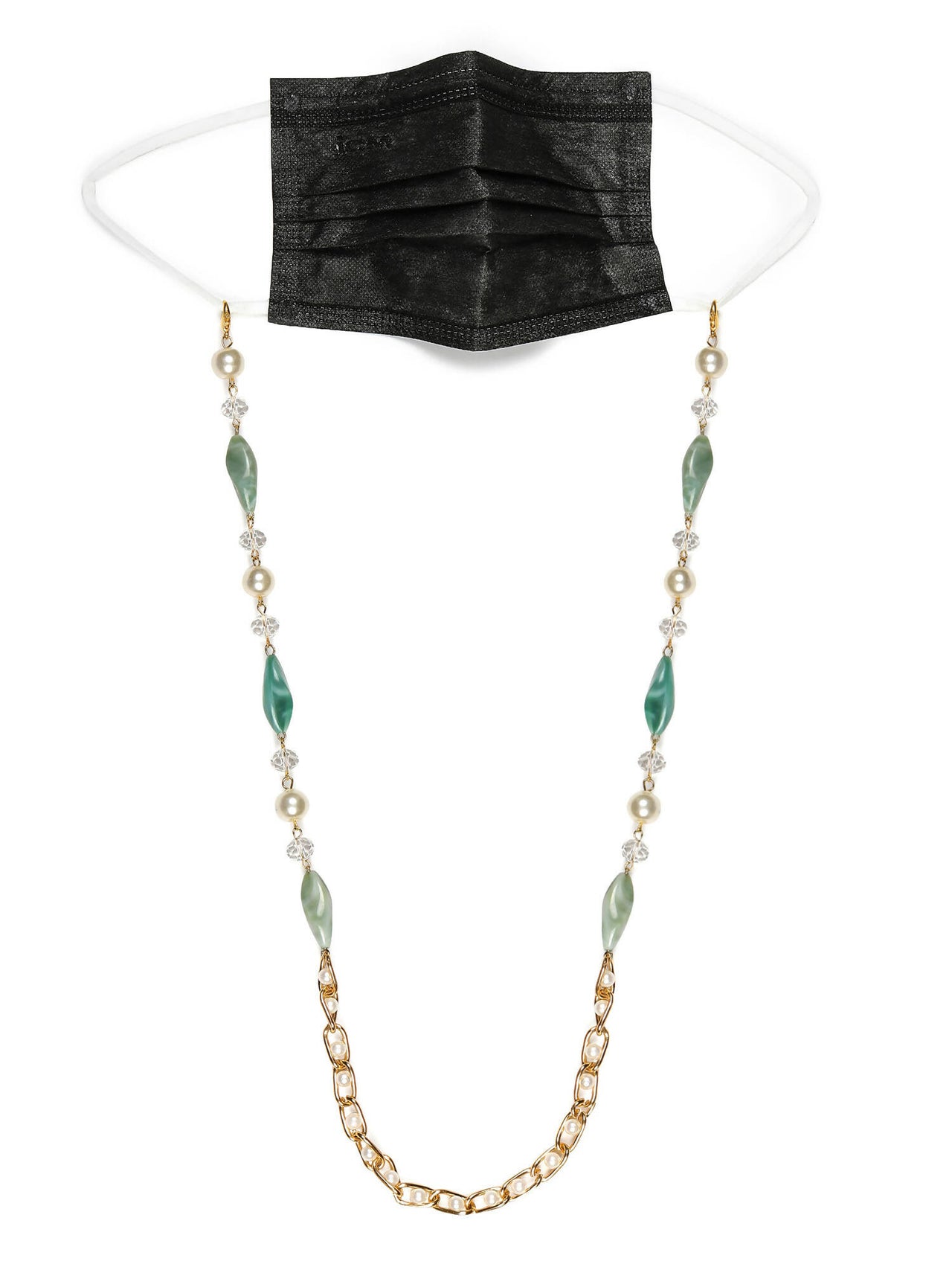 Gold-Toned Green Beaded Mask Chain - Ruby Raang - Distacart