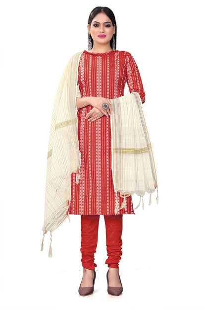 Red Cotton Jacquard Woven Unstitched Dress Material - Amara - Distacart