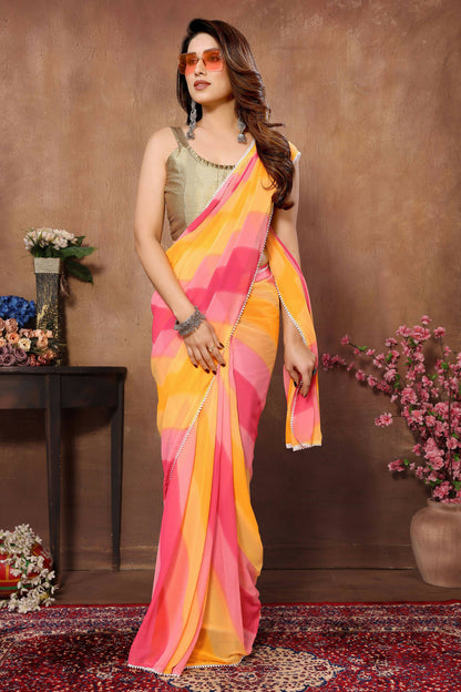 Partywear Designer Multi Georgette Fancy Saree - Satrangi - Distacart