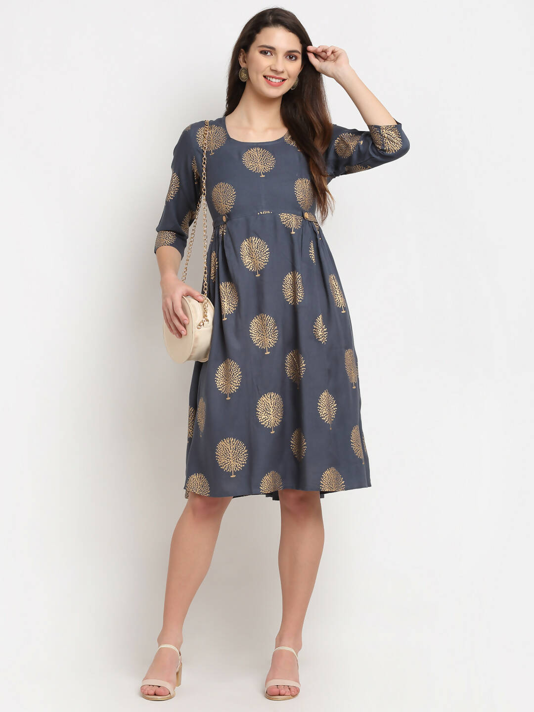 Rudra Bazaar Gold Boota Printed Grey Kurti - Distacart