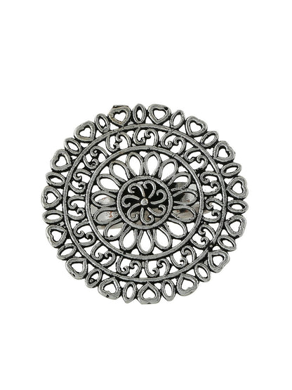 NVR Women Oxidised Silver-Plated Adjustable Finger Ring - Distacart