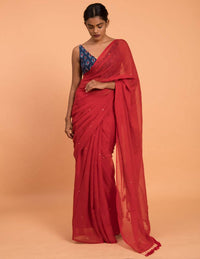 Thumbnail for Suta Red Embellished Sequinned Pure Cotton Saree - Distacart