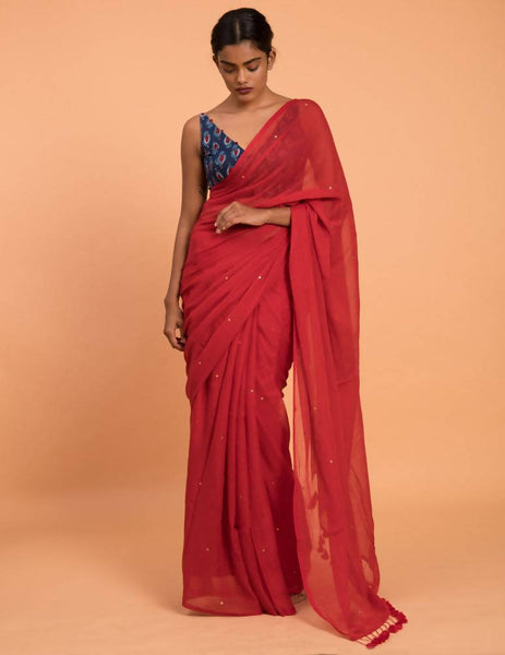Suta Red Embellished Sequinned Pure Cotton Saree - Distacart