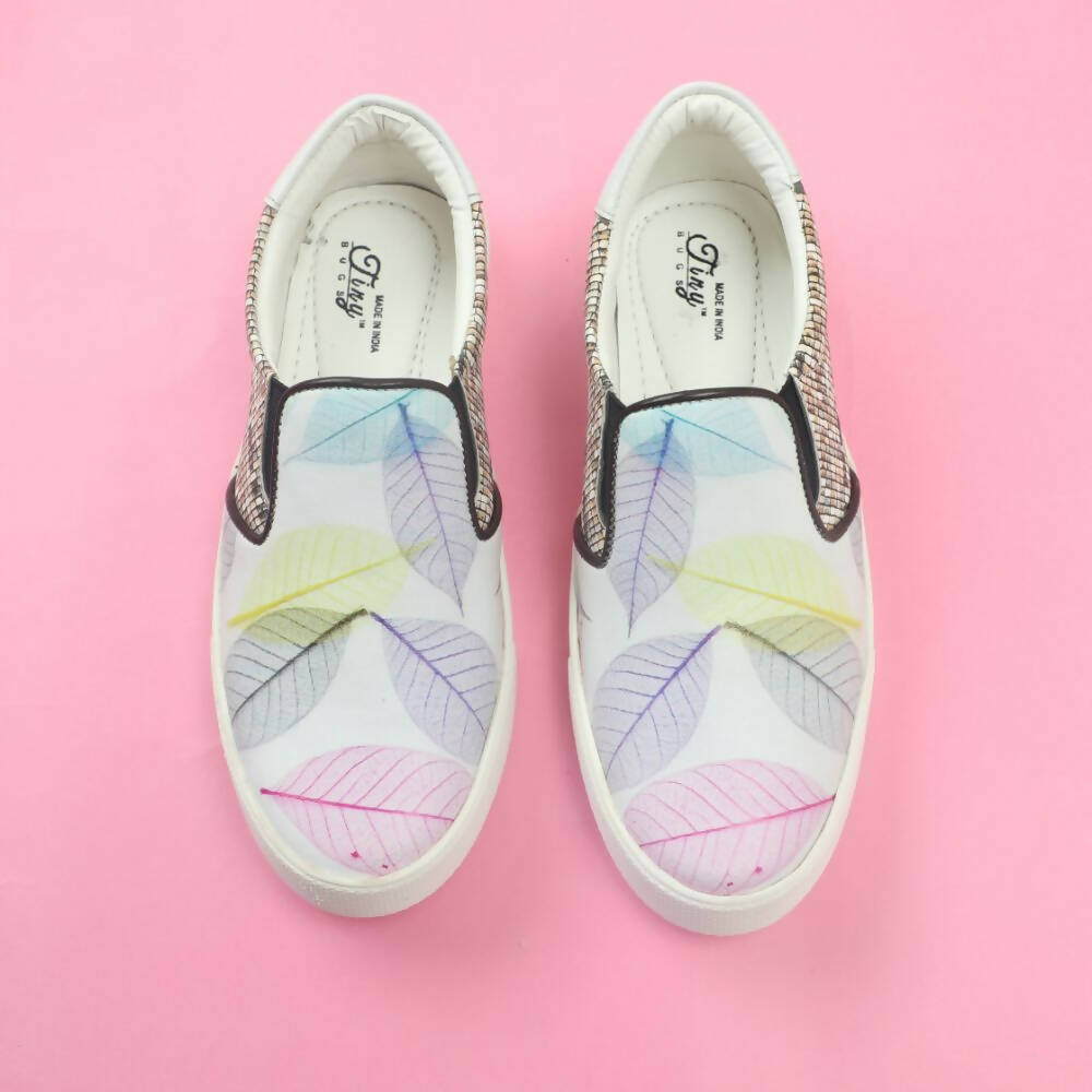 Tiny Bugs Girls Leaf Printed Slip Ons Sneakers - White - Distacart