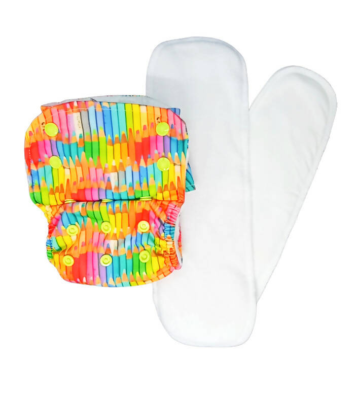 Kindermum Nano Aio Cloth Diaper With 2 Organic Cotton Inserts- Colourful Art For Kids - Distacart