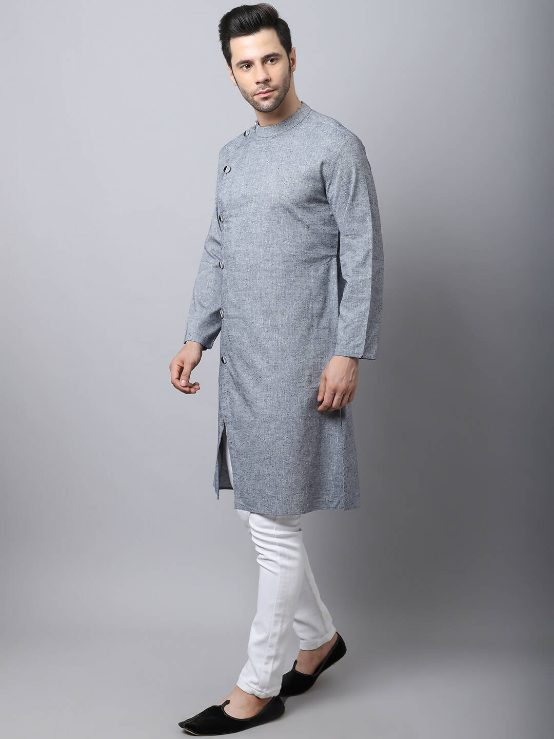 Even Apparels Grey Pure Cotton Sherwani Kurta With Asymetrical Cut - Distacart