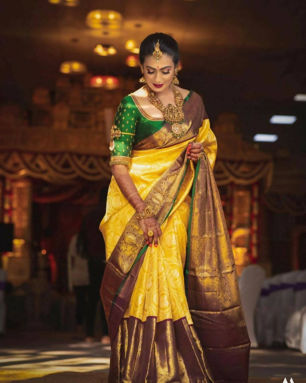 DEIANA'S Beautiful Golden Jari with New Design Soft Lichi Silk Saree - Yellow - Distacart