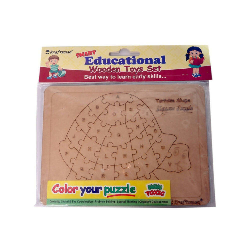 Kraftsman English Alphabets Wooden Jigsaw Puzzles Tortoise Shape Puzzle | Color Kit Included - Distacart