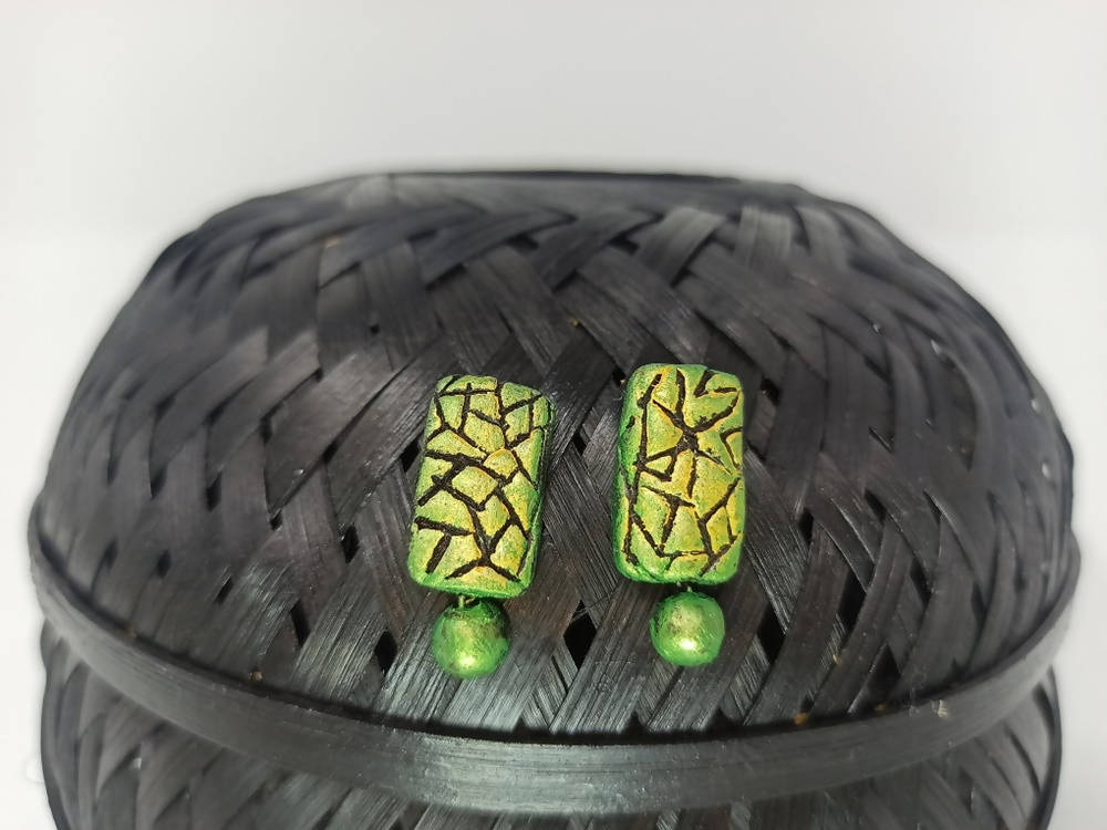 Terracotta New Glam Studs With Drops-Pearl Green