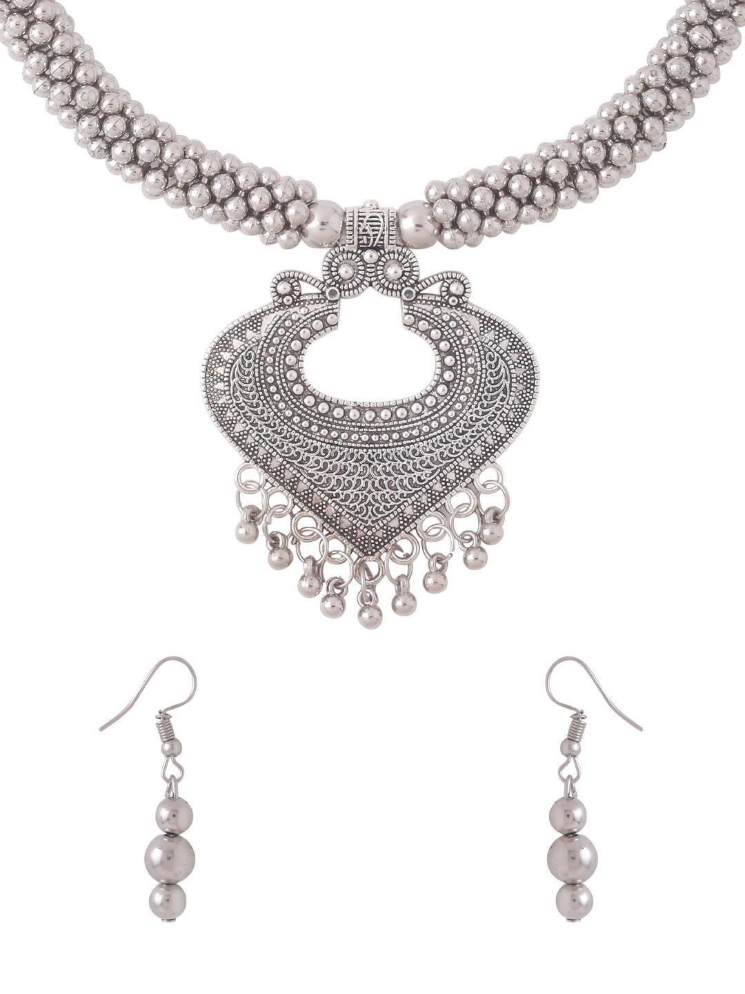 NVR Women Silver Toned Oxidised Jewellery Set - Distacart