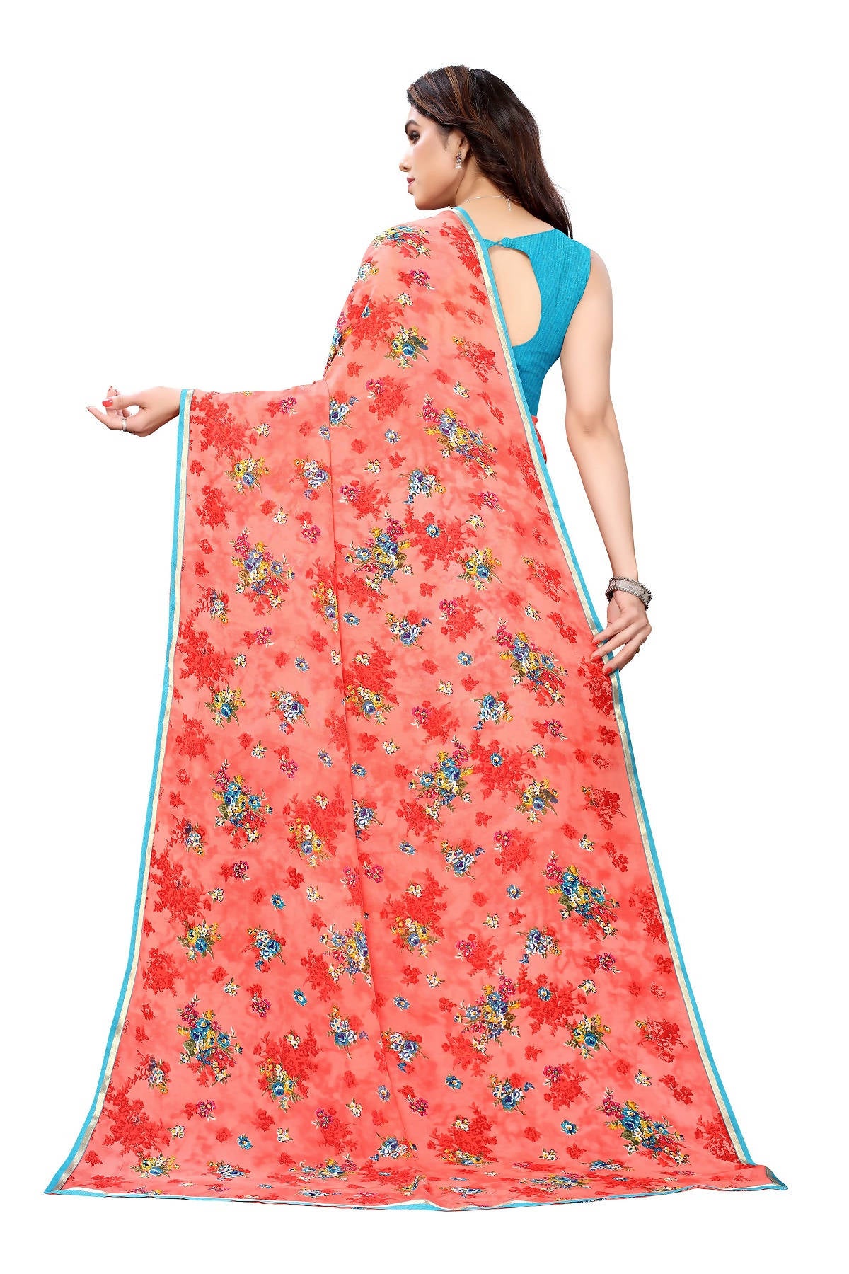 Vamika Beautiful Ethnic Fire Pink Printed With Lace Saree - Distacart
