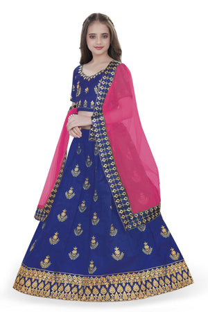 Dwiden Royal Blue Kamal Tafetta Sattin Semi-Stitched Girl's Lehenga Choli - Distacart
