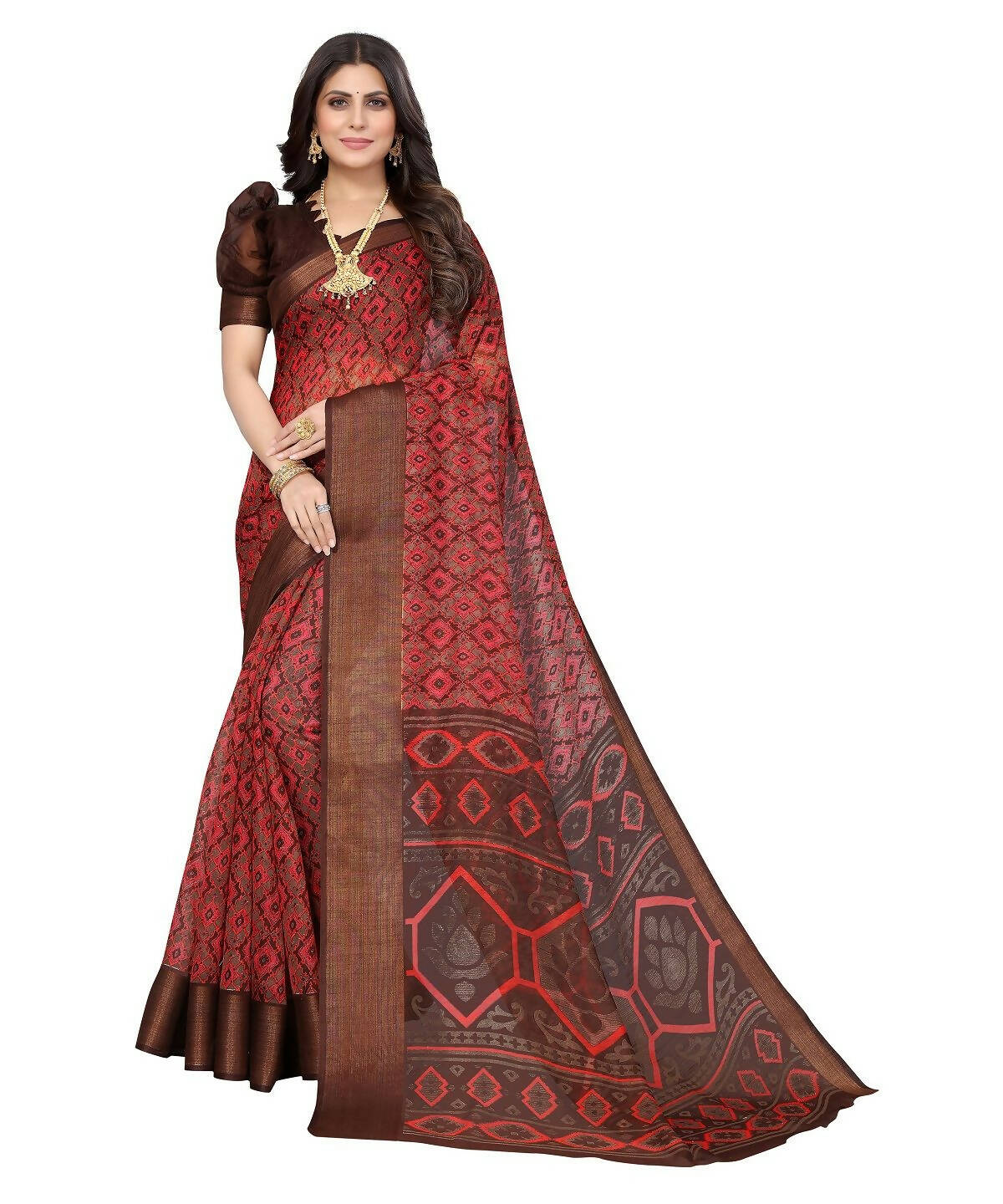 Vamika Cotton Red Jari Border Bollywood Style Saree (VASU RED) - Distacart