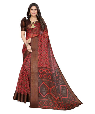 Vamika Cotton Red Jari Border Bollywood Style Saree (VASU RED) - Distacart