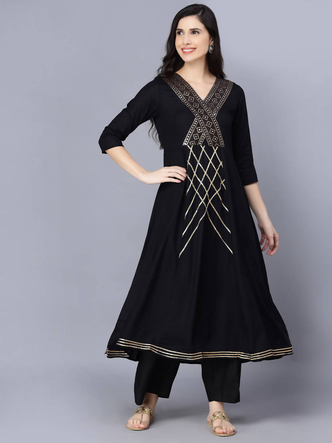 Myshka Women Black Printed Kurta with Dupatta - Distacart