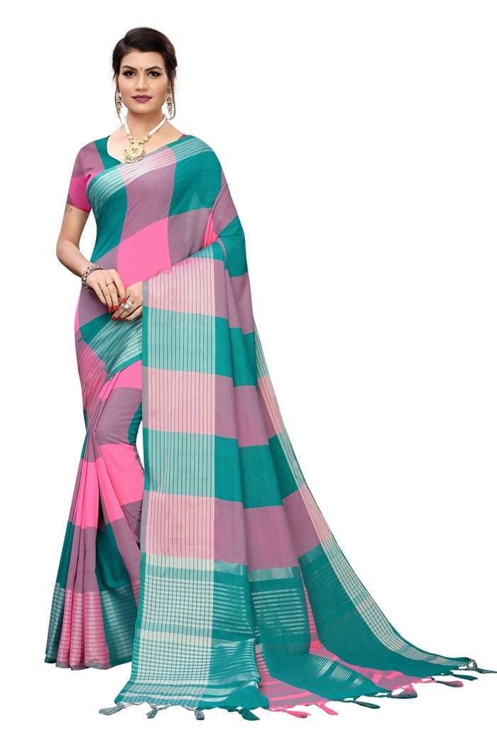 Vamika Rama Cotton Silk Weaving Saree (Gamma Checks Rama) - Distacart