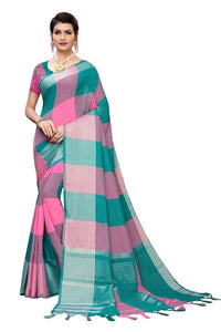 Thumbnail for Vamika Rama Cotton Silk Weaving Saree (Gamma Checks Rama) - Distacart