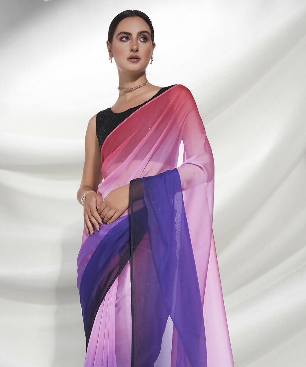 Purple Organza Solid Saree With Unstitched Blouse Piece - Shanaya - Distacart