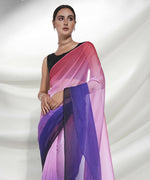 Thumbnail for Purple Organza Solid Saree With Unstitched Blouse Piece - Shanaya - Distacart