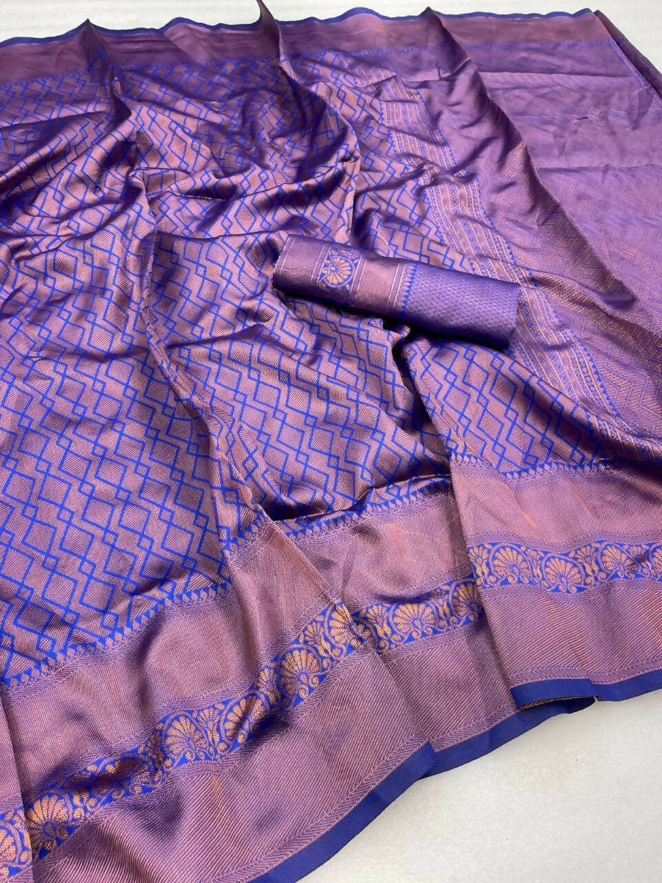 DEIANA'S Beautiful Golden Jari with New Design Soft Lichi Silk Saree - Blue - Distacart