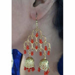 Thumbnail for Gold Plated Fashion Traditional Double Jhumka Long Red Pearls Earrings