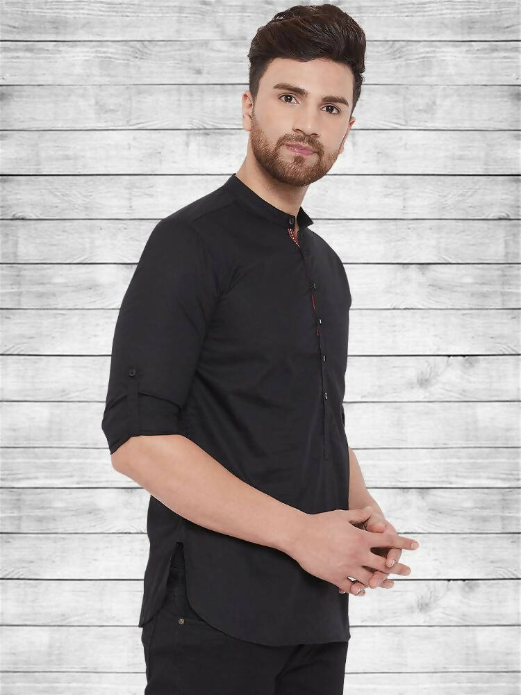 Even Apparels Pure Cotton Black Short Kurta - Black - Distacart