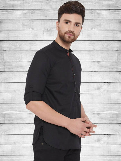 Even Apparels Pure Cotton Black Short Kurta - Black - Distacart