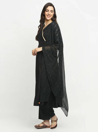 Thumbnail for Rudra Bazaar Black Angrakha Style Flared Kurta with Pyjamas & Dupatta - Distacart