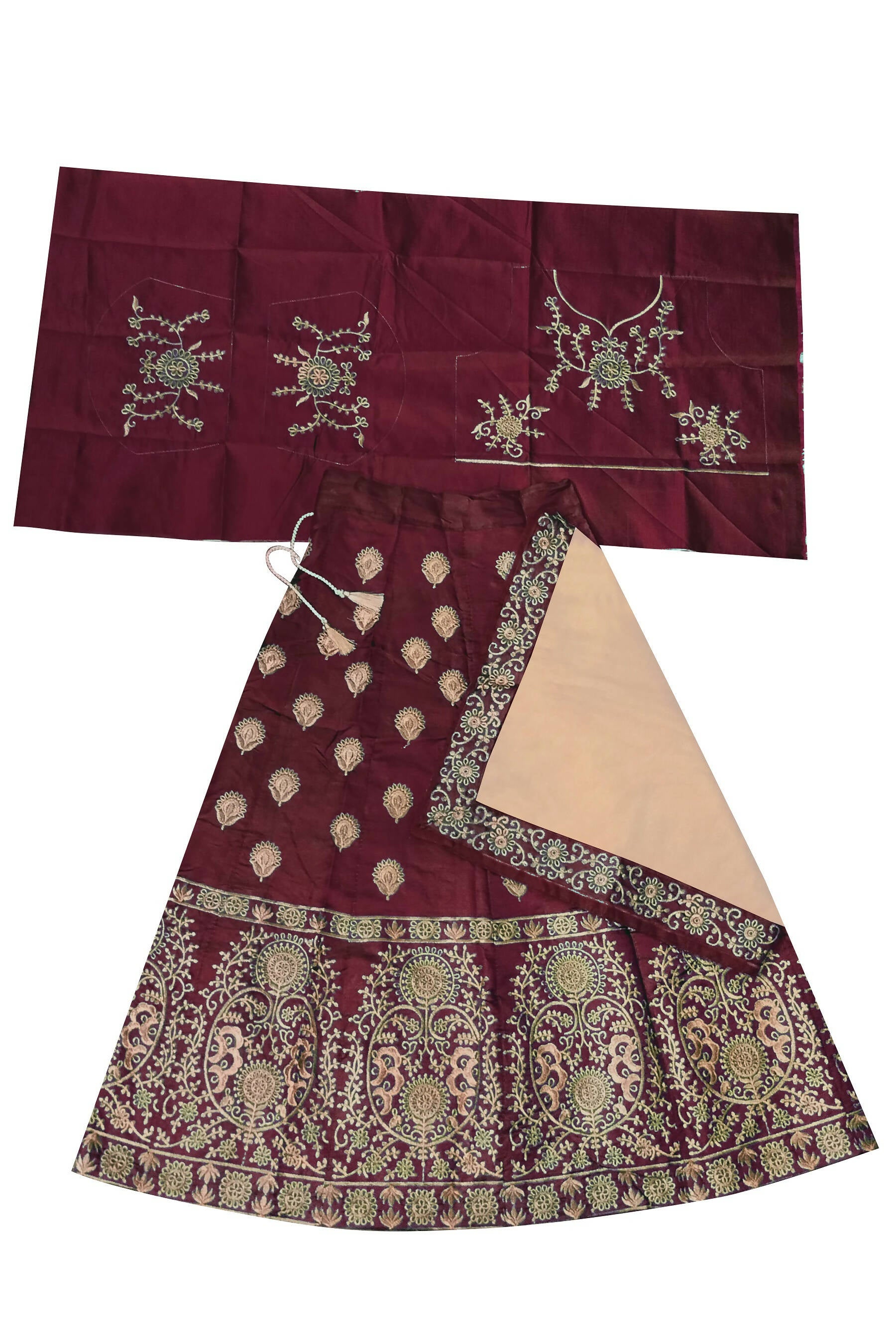 Dwiden Maroon Gulab Tafetta Sattin Semi-Stitched Girl'S Lehenga Choli - Distacart