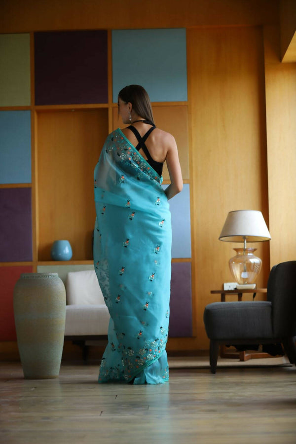 Vamsee Sky Organza Saree - Distacart