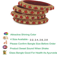 Thumbnail for Afast Bridal Wedding & Party Fashionable Colorful Glass Bangle/Kada Set, Pack Of 4 - Red, Gold - Distacart