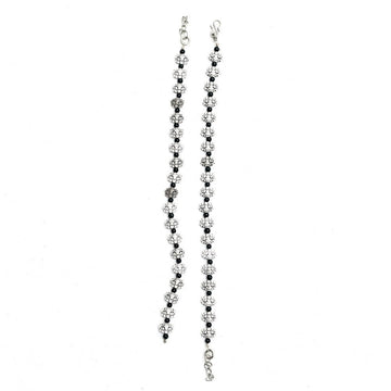 Mominos Fashion Kamal Johar Oxidised Silver Black Beads Anklets
